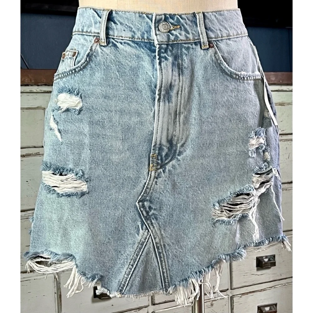 Anthropologie Destroyed Denim Mini Skirt 14 - Picture 1 of 12
